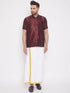 Men's Wine Silk Blend Ethnic Shirt